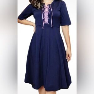 ANTHROPOLOGIE’S MAEVE Renaissance A-Line Corset Dress in Navy Blue Size L